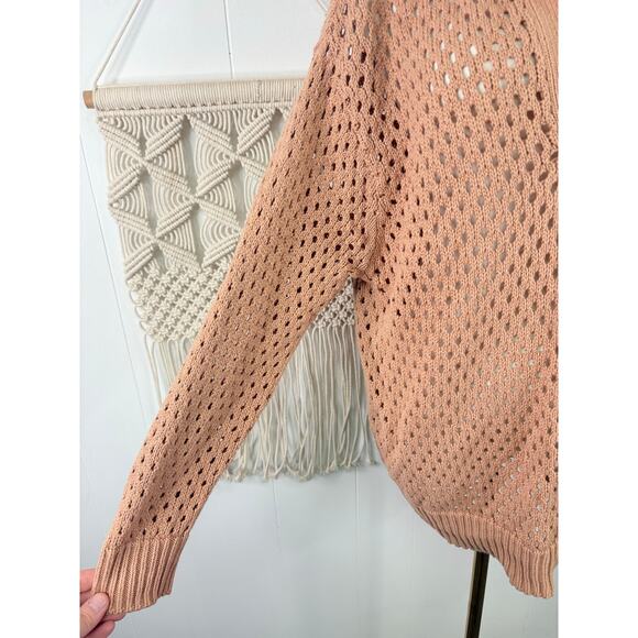 Aerie Tan Oversized Open Knit Polo Sweater Size Medium - Picture 6 of 10